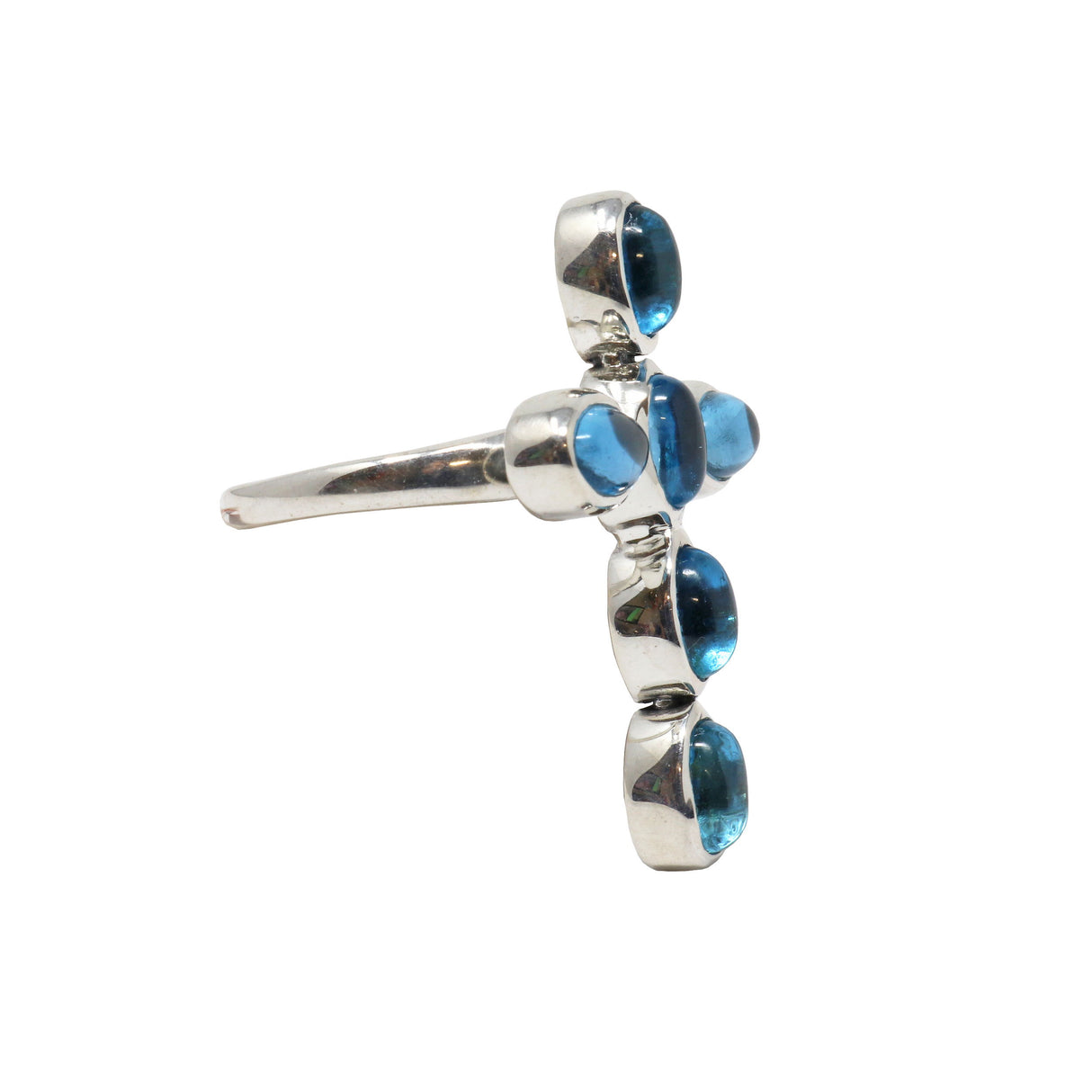 Blue Topaz Cross Ring with 6 Oval Cabochons