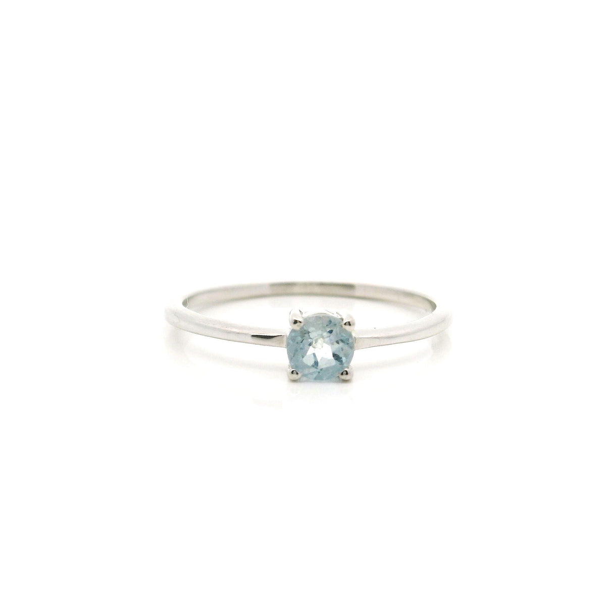 Aquamarine Ring - Faceted Round Prong Set in Simple 925 Sterling Silver sz7