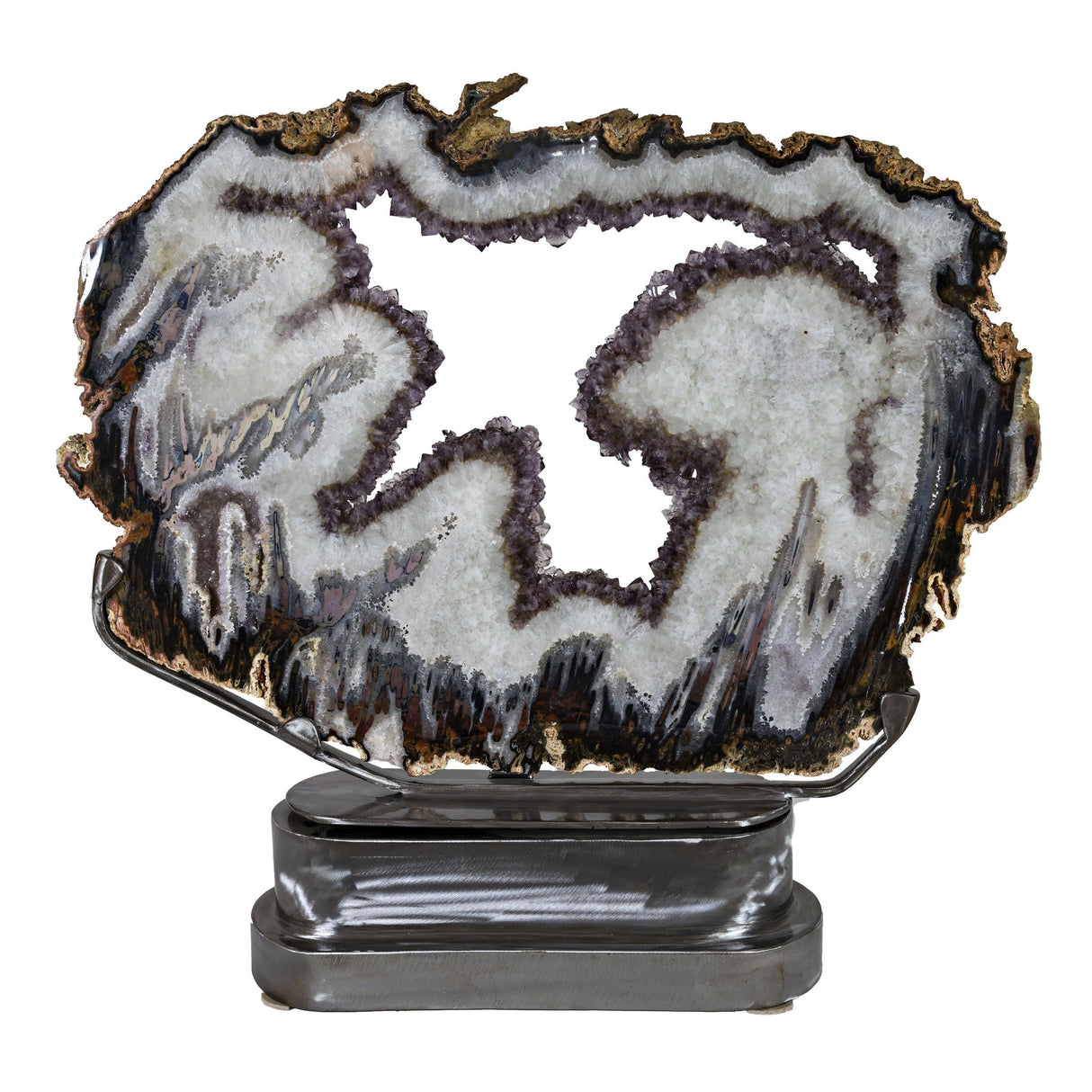 Agate Slice with Amethyst Center on Custom Spinning Metal Base