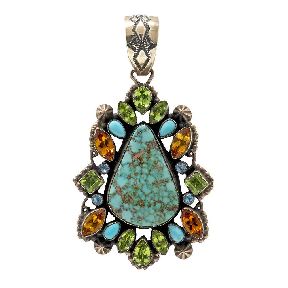 Leo Feeney Royston Turquoise Pendant -Droplet with Citrine, Peridot & Blue Topaz