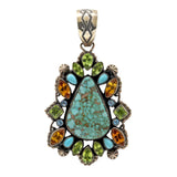 Leo Feeney Royston Turquoise Pendant -Droplet with Citrine, Peridot & Blue Topaz