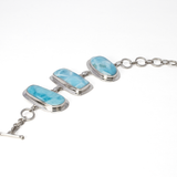 Larimar Link Bracelet - Oval Cabochon with Rectangle & Freeform Cabochons with 925 Sterling Silver Bezel Edge & Toggle Clasp 1"+