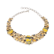 View of Bumblebee Jasper Necklace - 2 Oval Cabochons with Pear Cabochon Centerpiece Set in Matrix of Faceted Citrine Geometrics & Faceted Black Spinel Rounds - 925 Sterling Silver Bezels & Toggle Clasp