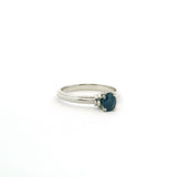 Faceted Blue Sapphire Ring - Oval Prong Set on 925 Sterling Silver Bezel Set with 2 White CZ Crystals on Tapered Band sz6