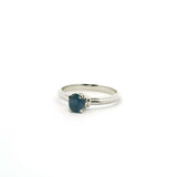 View of Faceted Blue Sapphire Ring - Oval Prong Set on 925 Sterling Silver Bezel Set with 2 White CZ Crystals on Tapered Band sz6
