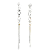 Sterling silver earrings with twisted helix design and dangling chain tassels