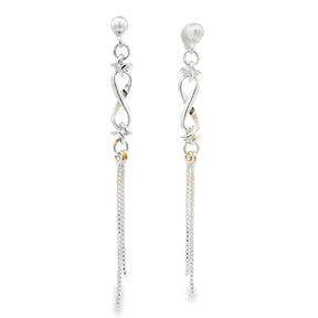 Sterling silver earrings with twisted helix design and dangling chain tassels