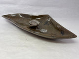 Triangular Ammonite & Orthoceras Fossil Bowl in Brown Seabed with Ammonite Feature