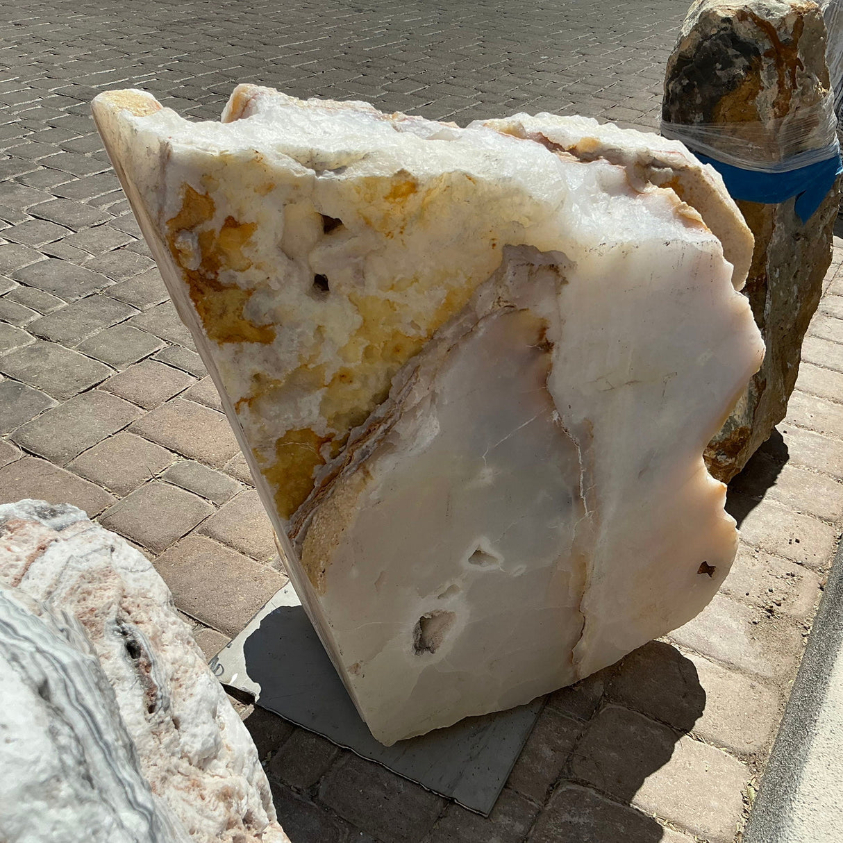 White Onyx Fountain with Cut Side and Bubbly Side with Set Pin Plate