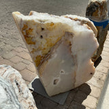 White Onyx Fountain with Cut Side and Bubbly Side with Set Pin Plate