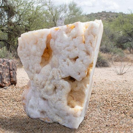 View of White Onyx Fountain with Cut Side and Bubbly Side with Set Pin Plate