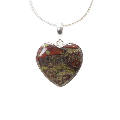 View of Dragon Bloodstone Pendant - Classic Heart Cabochon with 925 Sterling Silver Bezel