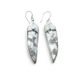 Rare Earth Gallery howlite dangle earrings featuring freeform white and grey cabochons in 925 sterling silver bezels.