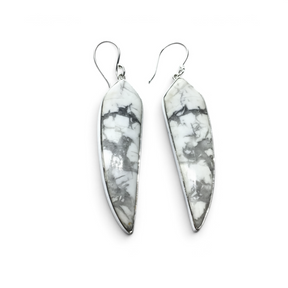 Rare Earth Gallery howlite dangle earrings featuring freeform white and grey cabochons in 925 sterling silver bezels.