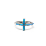 Light Blue Opal Inlay Cross Ring - Wrapping Cross On Band With Silver Channeling Sz7