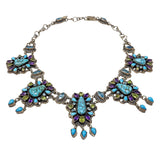 Turquoise Necklace - Freeform Cabochons with Amethyst & Blue Topaz with Peridot on 5 Linked Pieces