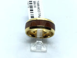 View of Titanium Ring 9mm Yellow Gold IP Plated with Hawaiian Koa Wood Inlay s10