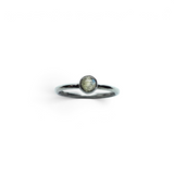 Rare Earth Gallery dainty round labradorite cabochon ring set in a polished silver bezel