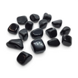 Rare Earth Gallery tumbled black obsidian stones from Mexico with a smooth, polished finish on a white background.