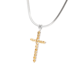 Citrine Cross Pendant - 17 Dainty Faceted Rounds Set on 925 Sterling Silver Cross