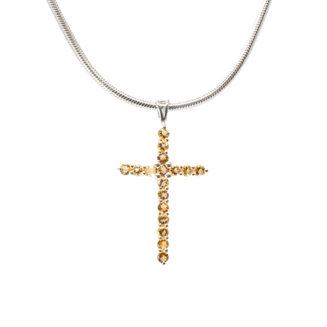 View of Citrine Cross Pendant - 17 Dainty Faceted Rounds Set on 925 Sterling Silver Cross