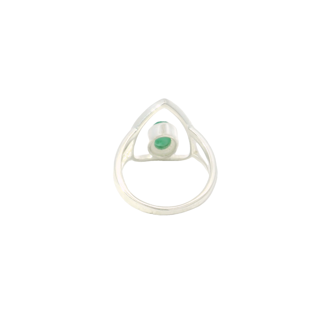Emerald Ring - Faceted Oval Set on 925 Sterling Silver Bezel on Open Silver Pear sz9