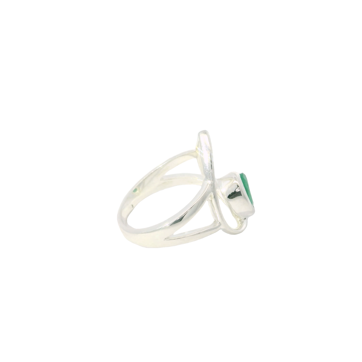 Emerald Ring - Faceted Oval Set on 925 Sterling Silver Bezel on Open Silver Pear sz9