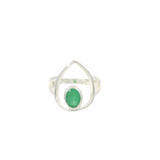 View of Emerald Ring - Faceted Oval Set on 925 Sterling Silver Bezel on Open Silver Pear sz9