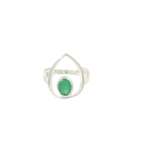 View of Emerald Ring - Faceted Oval Set on 925 Sterling Silver Bezel on Open Silver Pear sz9
