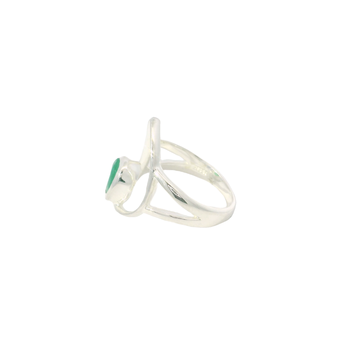 Emerald Ring - Faceted Oval Set on 925 Sterling Silver Bezel on Open Silver Pear sz9