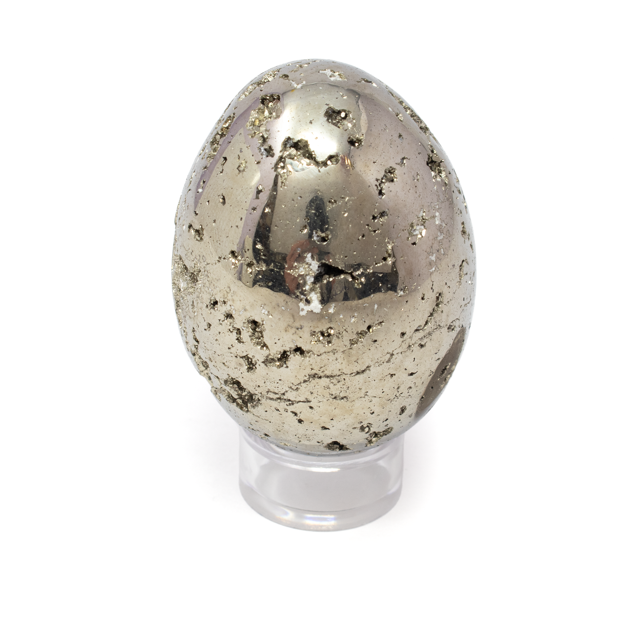 View of Peruvian Pyrite Egg with Lucite Stand