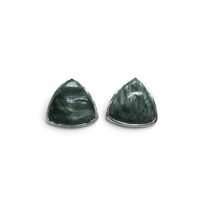 View of Seraphinite Stud Earrings - Simple Classic Triangle Cabochon With Silver Bezel