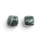 View of Seraphinite Stud Earrings - Simple Square Cabochon With Silver Bezel