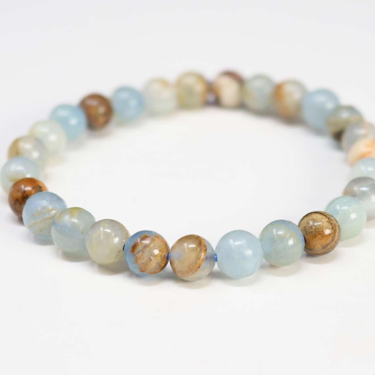 View of Blue Calcite Beaded Bracelet - 7mm