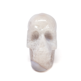 Agate Geode Skull Carving with Periwinkle Blue Druze Pocket
