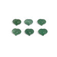 Six polished green fluorite hearts with a translucent glassy sheen arranged in two rows