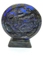 View of Labradorite Turtle & Snake Carving in Circle with Base - Chinese 4 Constellations