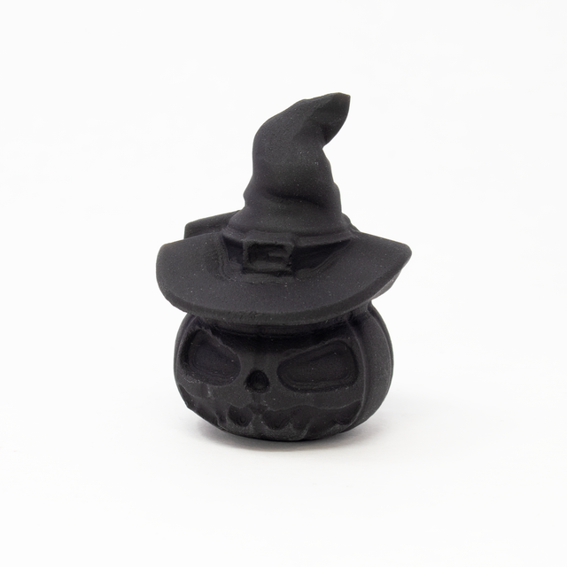 View of Black Obsidian Jack-o-Lantern with Witch's Hat