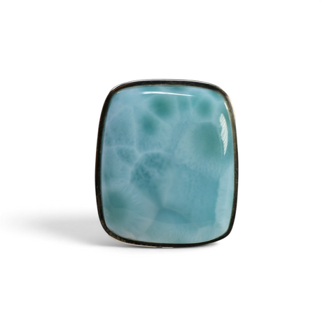 View of Larimar Ring - Rectangle Cabochon Set in Simple 925 Sterling Silver Bezel & Band sz8.75