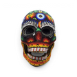 Rare Earth Gallery Huichol beaded skull with intricate colorful patterns and a functional moving jaw