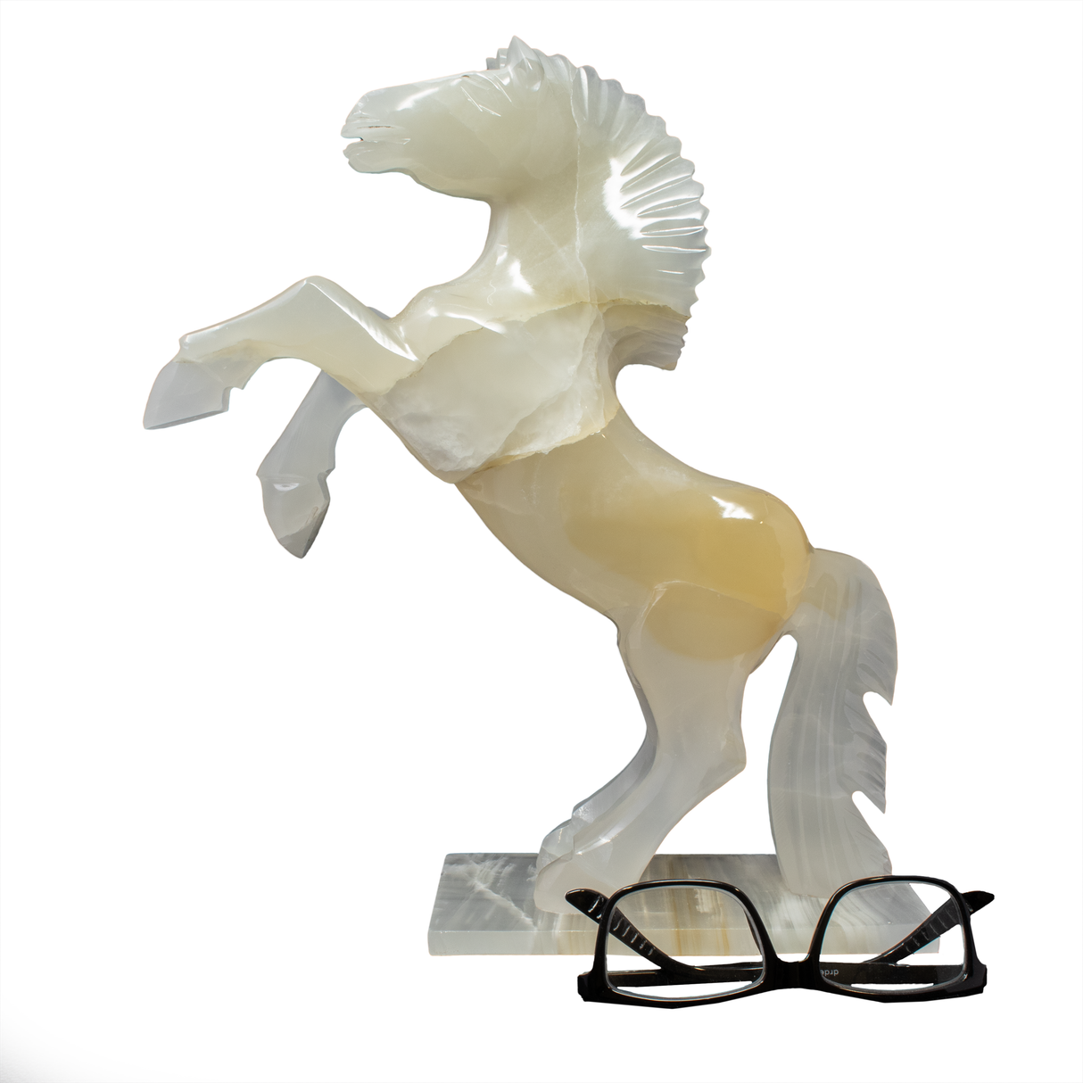 View of Ice Amber Onyx Horse Carving - Rearing