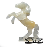 View of Ice Amber Onyx Horse Carving - Rearing
