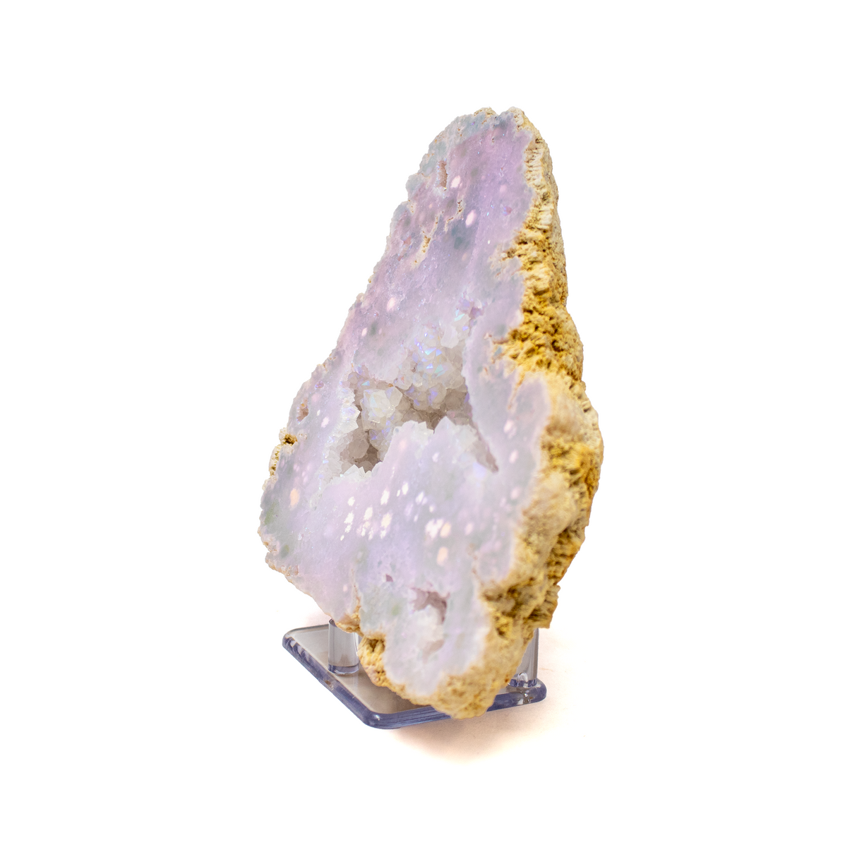 Silicon Oxide Geode With Cut Face On Lucite Stand