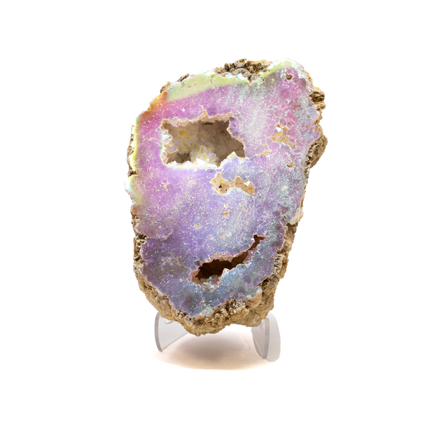 View of Silicon Oxide Geode with Cut Face on Lucite Stand