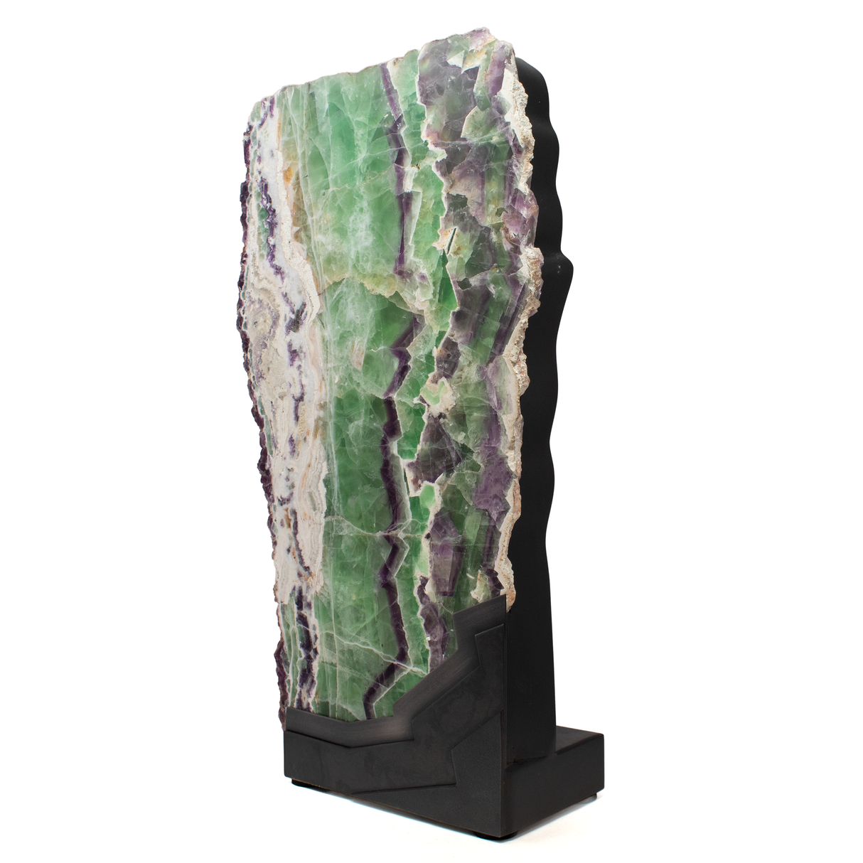 Rainbow Fluorite Table Lamp - Slice Set Vertical With Natural Live Edge
