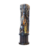 Black & Narrow Petrified Wood Log From Turkey With Rare Chrysocolla Inclusions- On Custom Rotating Base