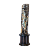 Black & Narrow Petrified Wood Log From Turkey With Rare Chrysocolla Inclusions- On Custom Rotating Base