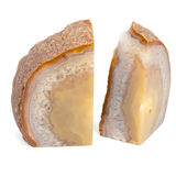 Agate Druze Geode Bookends - Mustard Yellow Center with Quartz Layer & Pink Agate along Edge