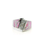 Pink Opal Ring Size 8 - Curved Inlay Band with White Czs