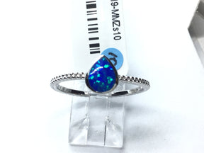 View of Blue Opal Ring with Textured Band - Pear Shape Sz10